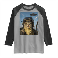 Cat Selfie With Alien UFO Raglan Shirt Retro Space Sci-Fi Cat Pilot - Wonder Print Shop