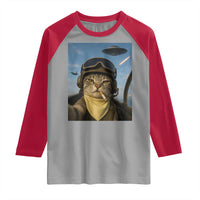 Cat Selfie With Alien UFO Raglan Shirt Retro Space Sci-Fi Cat Pilot - Wonder Print Shop