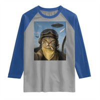 Cat Selfie With Alien UFO Raglan Shirt Retro Space Sci-Fi Cat Pilot - Wonder Print Shop