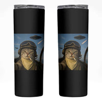 Cat Selfie With Alien UFO Skinny Tumbler Retro Space Sci-Fi Cat Pilot - Wonder Print Shop
