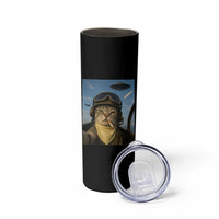 Cat Selfie With Alien UFO Skinny Tumbler Retro Space Sci-Fi Cat Pilot - Wonder Print Shop