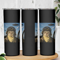 Cat Selfie With Alien UFO Skinny Tumbler Retro Space Sci-Fi Cat Pilot - Wonder Print Shop
