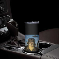 Cat Selfie With Alien UFO Skinny Tumbler Retro Space Sci-Fi Cat Pilot - Wonder Print Shop