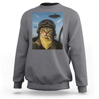 Cat Selfie With Alien UFO Sweatshirt Retro Space Sci-Fi Cat Pilot - Wonder Print Shop