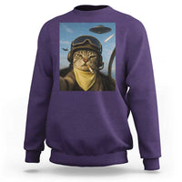 Cat Selfie With Alien UFO Sweatshirt Retro Space Sci-Fi Cat Pilot - Wonder Print Shop