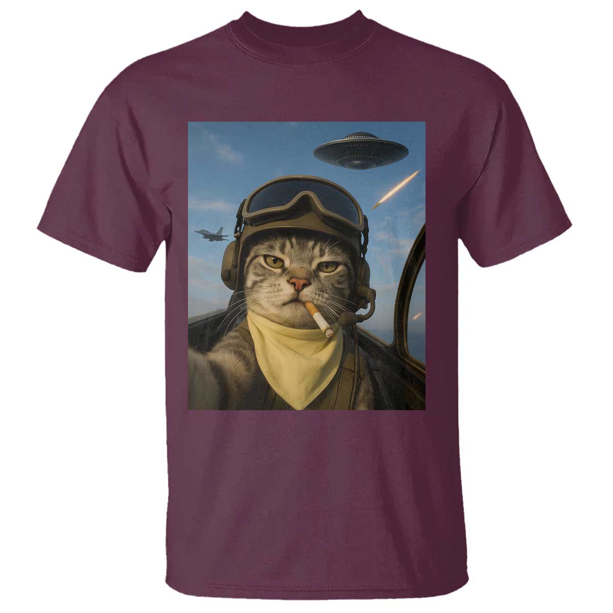 Cat Selfie With Alien UFO T Shirt Retro Space Sci-Fi Cat Pilot - Wonder Print Shop