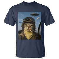 Cat Selfie With Alien UFO T Shirt Retro Space Sci-Fi Cat Pilot - Wonder Print Shop