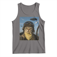 Cat Selfie With Alien UFO Tank Top Retro Space Sci-Fi Cat Pilot - Wonder Print Shop