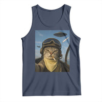 Cat Selfie With Alien UFO Tank Top Retro Space Sci-Fi Cat Pilot - Wonder Print Shop