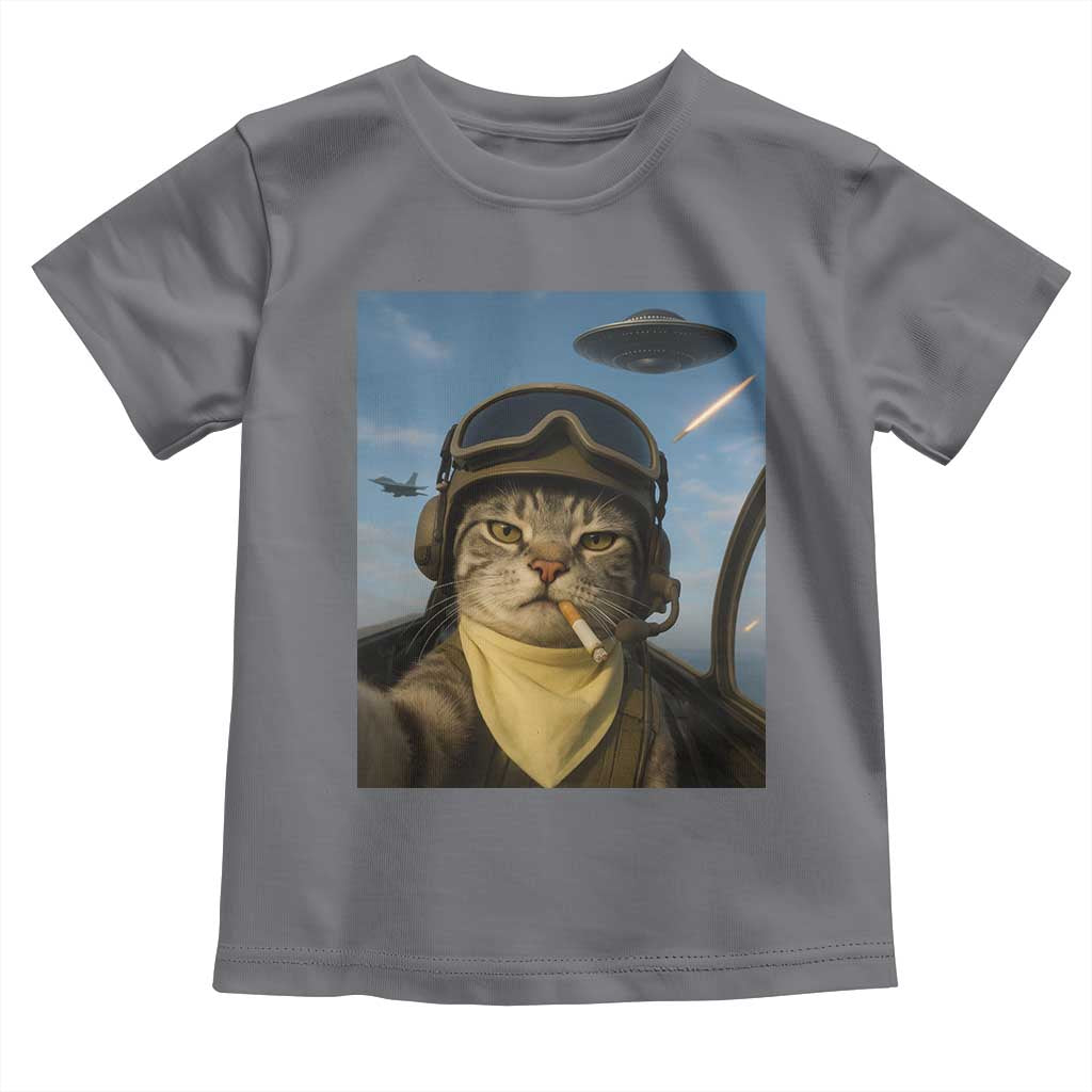 Cat Selfie With Alien UFO Toddler T Shirt Retro Space Sci-Fi Cat Pilot - Wonder Print Shop