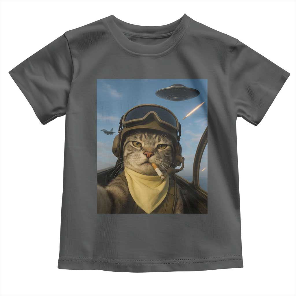 Cat Selfie With Alien UFO Toddler T Shirt Retro Space Sci-Fi Cat Pilot - Wonder Print Shop