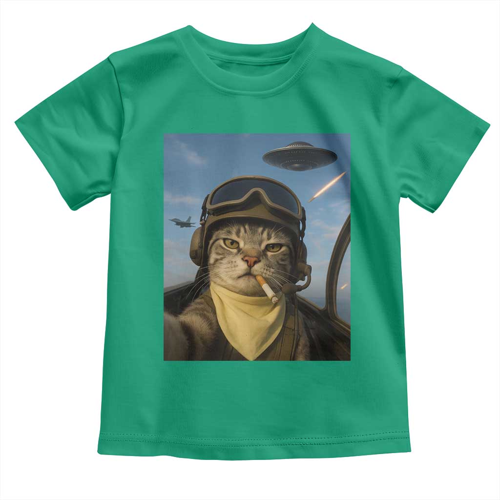 Cat Selfie With Alien UFO Toddler T Shirt Retro Space Sci-Fi Cat Pilot - Wonder Print Shop