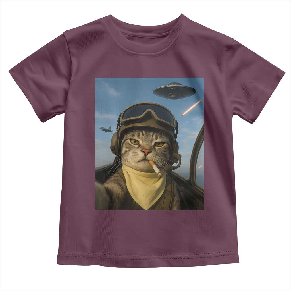 Cat Selfie With Alien UFO Toddler T Shirt Retro Space Sci-Fi Cat Pilot - Wonder Print Shop