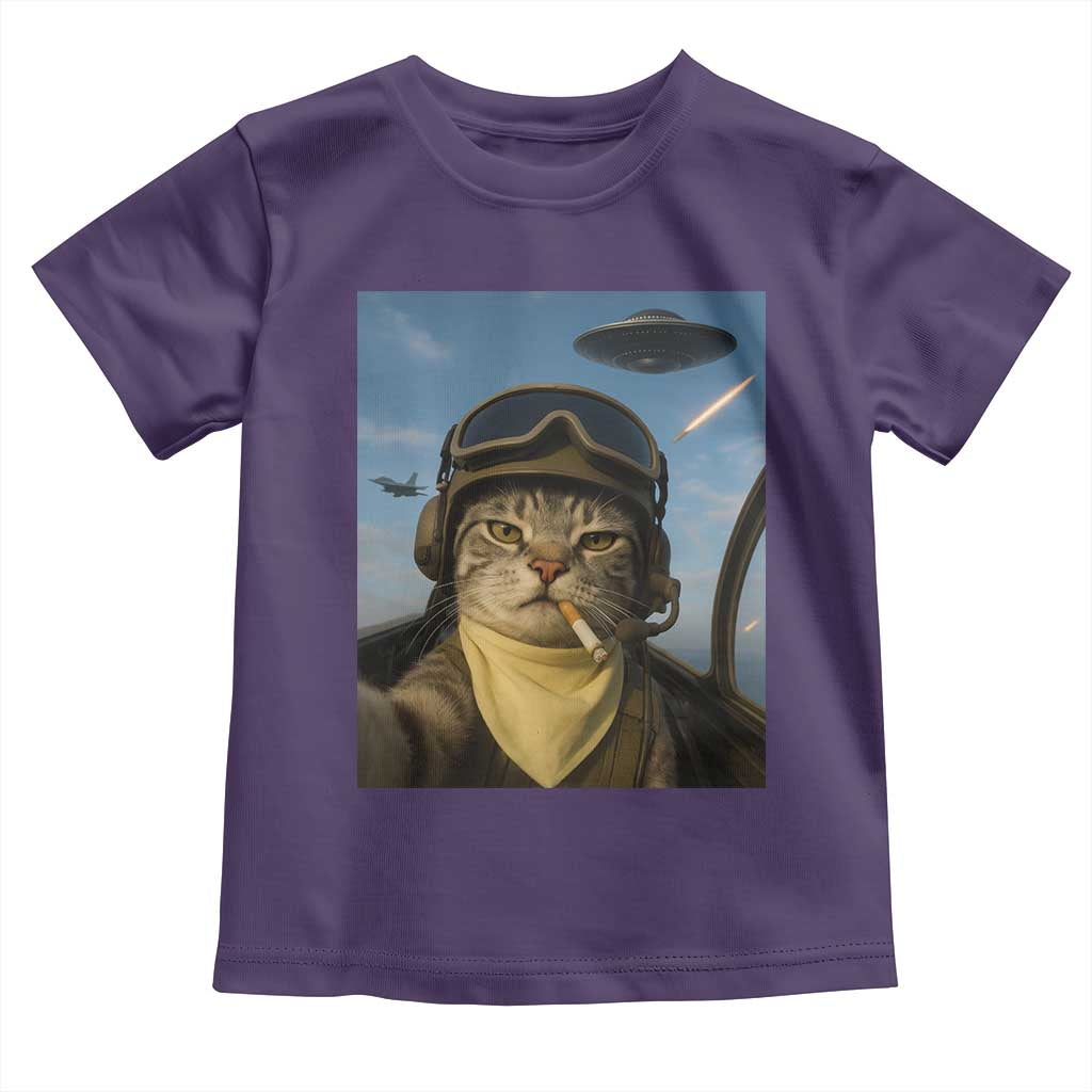 Cat Selfie With Alien UFO Toddler T Shirt Retro Space Sci-Fi Cat Pilot - Wonder Print Shop