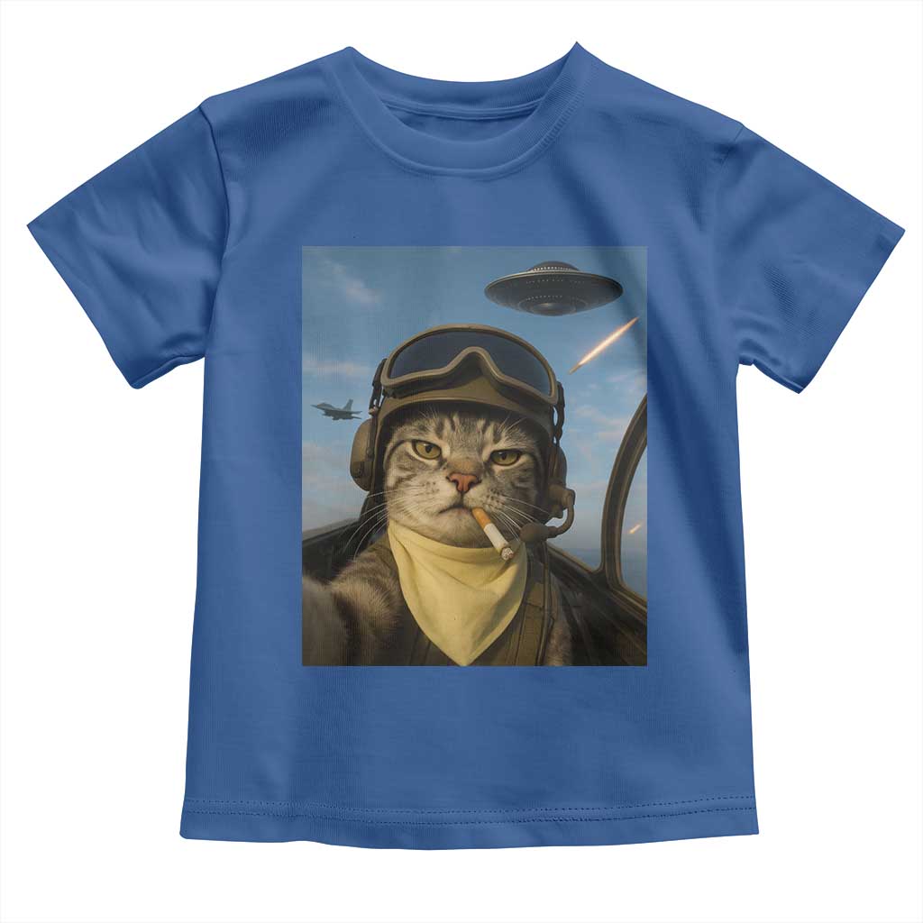 Cat Selfie With Alien UFO Toddler T Shirt Retro Space Sci-Fi Cat Pilot - Wonder Print Shop