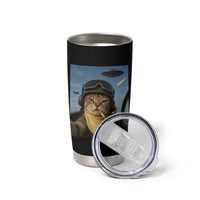 Cat Selfie With Alien UFO Tumbler Cup Retro Space Sci-Fi Cat Pilot - Wonder Print Shop