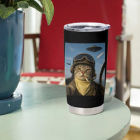 Cat Selfie With Alien UFO Tumbler Cup Retro Space Sci-Fi Cat Pilot - Wonder Print Shop