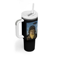 Cat Selfie With Alien UFO Tumbler With Handle Retro Space Sci-Fi Cat Pilot - Wonder Print Shop