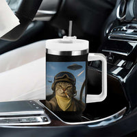 Cat Selfie With Alien UFO Tumbler With Handle Retro Space Sci-Fi Cat Pilot - Wonder Print Shop