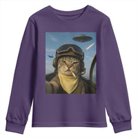 Cat Selfie With Alien UFO Youth Sweatshirt Retro Space Sci-Fi Cat Pilot - Wonder Print Shop