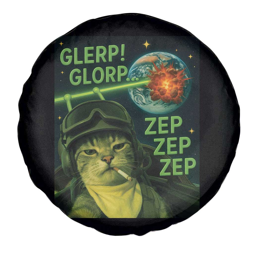Funny UFO Alien Cat Selfie Spare Tire Cover Retro Space Sci-Fi Cat Pilot - Wonder Print Shop