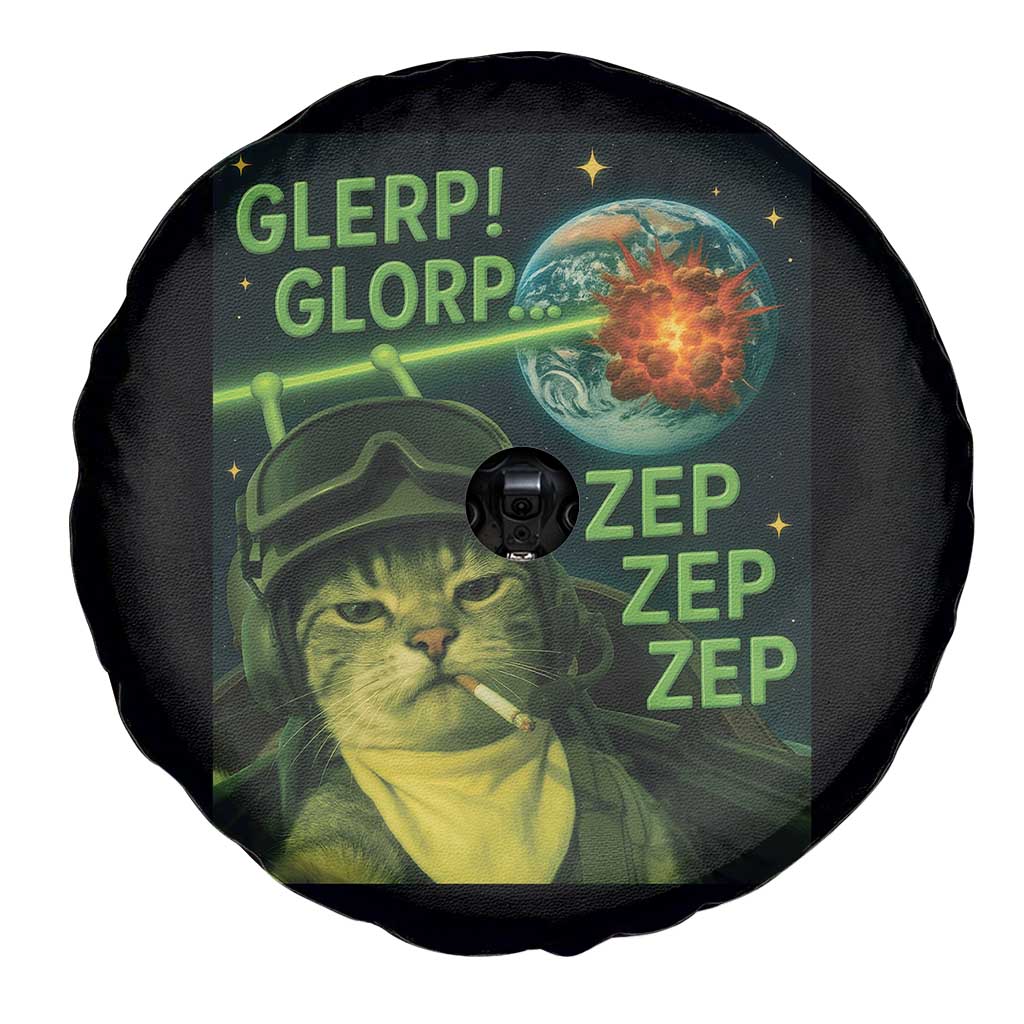 Funny UFO Alien Cat Selfie Spare Tire Cover Retro Space Sci-Fi Cat Pilot - Wonder Print Shop