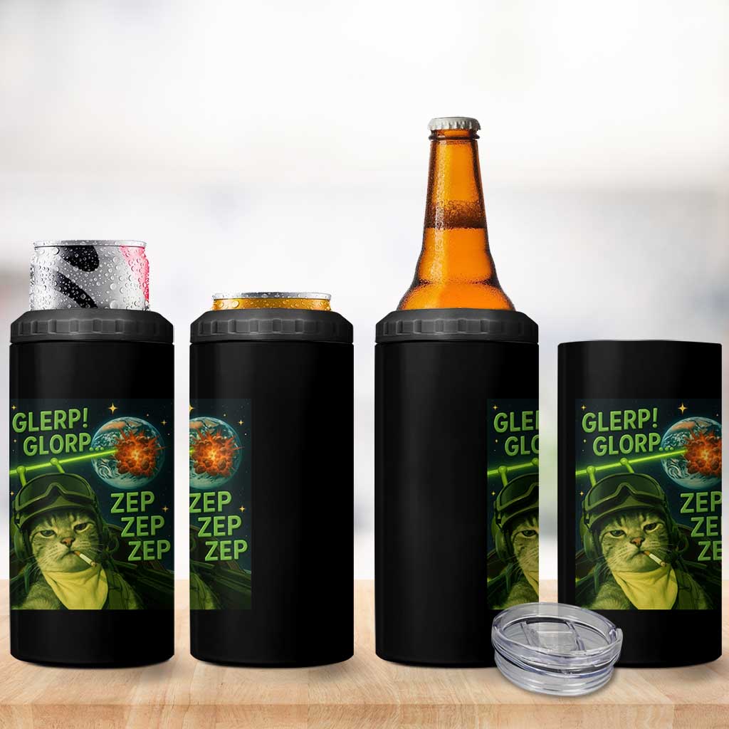 Funny UFO Alien Cat Selfie 4 in 1 Can Cooler Tumbler Retro Space Sci-Fi Cat Pilot - Wonder Print Shop