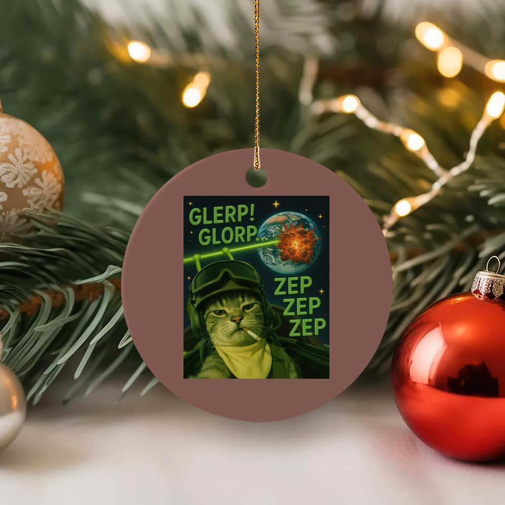 Funny UFO Alien Cat Selfie Ceramic Ornament Retro Space Sci-Fi Cat Pilot - Wonder Print Shop