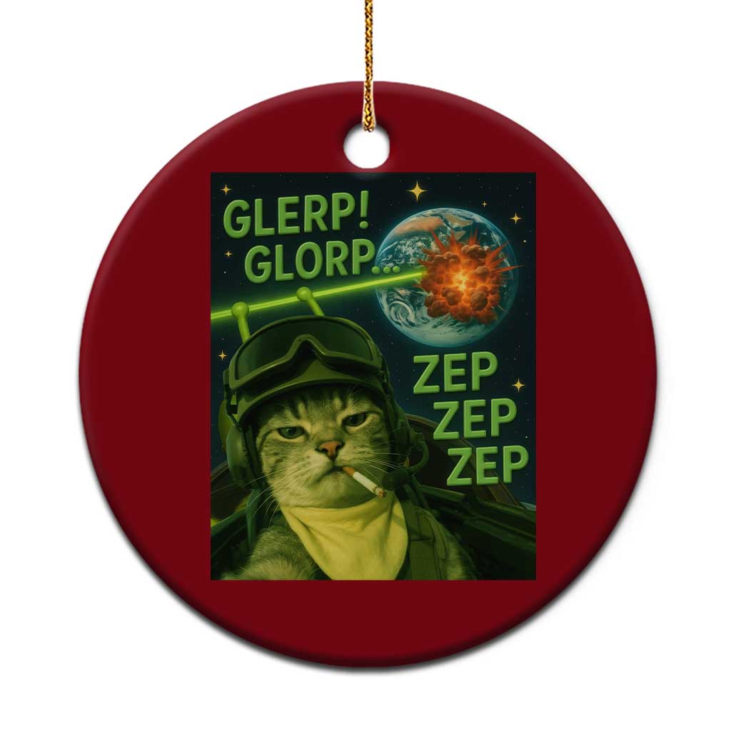 Funny UFO Alien Cat Selfie Ceramic Ornament Retro Space Sci-Fi Cat Pilot - Wonder Print Shop