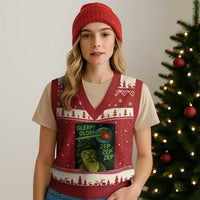 Funny UFO Alien Cat Selfie V-Neck Knit Sweater Vest Retro Space Sci-Fi Cat Pilot - Wonder Print Shop