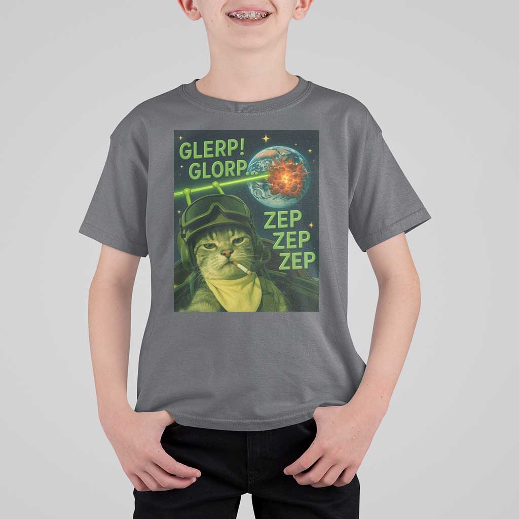Funny UFO Alien Cat Selfie T Shirt For Kid Retro Space Sci-Fi Cat Pilot - Wonder Print Shop
