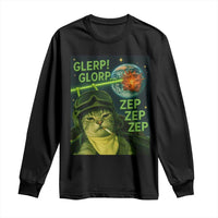 Funny UFO Alien Cat Selfie Long Sleeve Shirt Retro Space Sci-Fi Cat Pilot - Wonder Print Shop