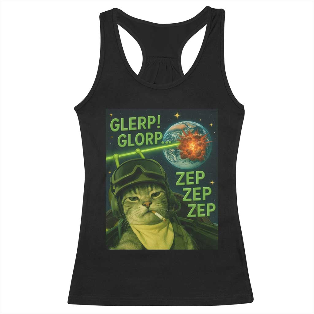 Funny UFO Alien Cat Selfie Racerback Tank Top Retro Space Sci-Fi Cat Pilot - Wonder Print Shop