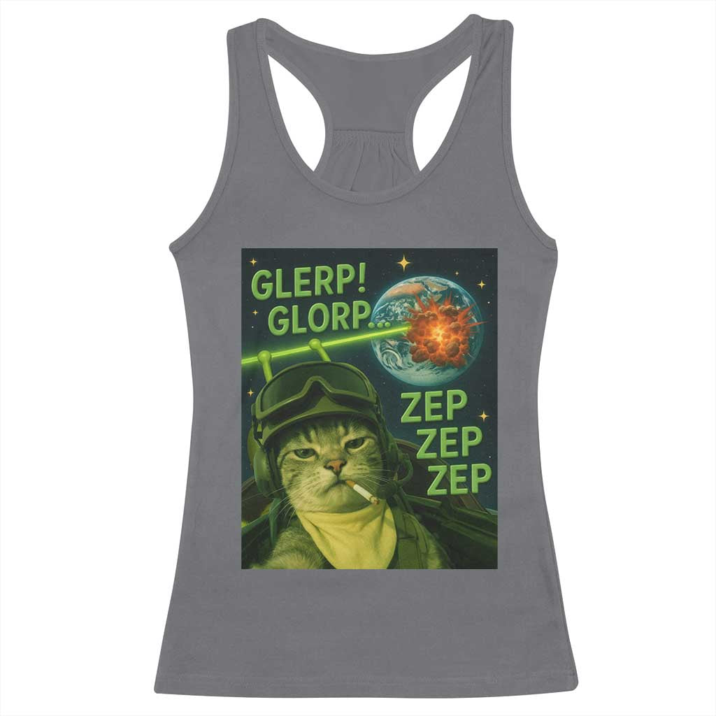 Funny UFO Alien Cat Selfie Racerback Tank Top Retro Space Sci-Fi Cat Pilot - Wonder Print Shop