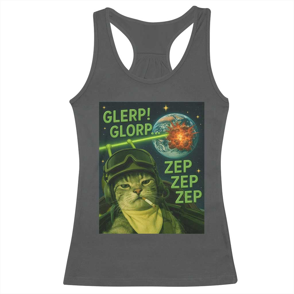 Funny UFO Alien Cat Selfie Racerback Tank Top Retro Space Sci-Fi Cat Pilot - Wonder Print Shop