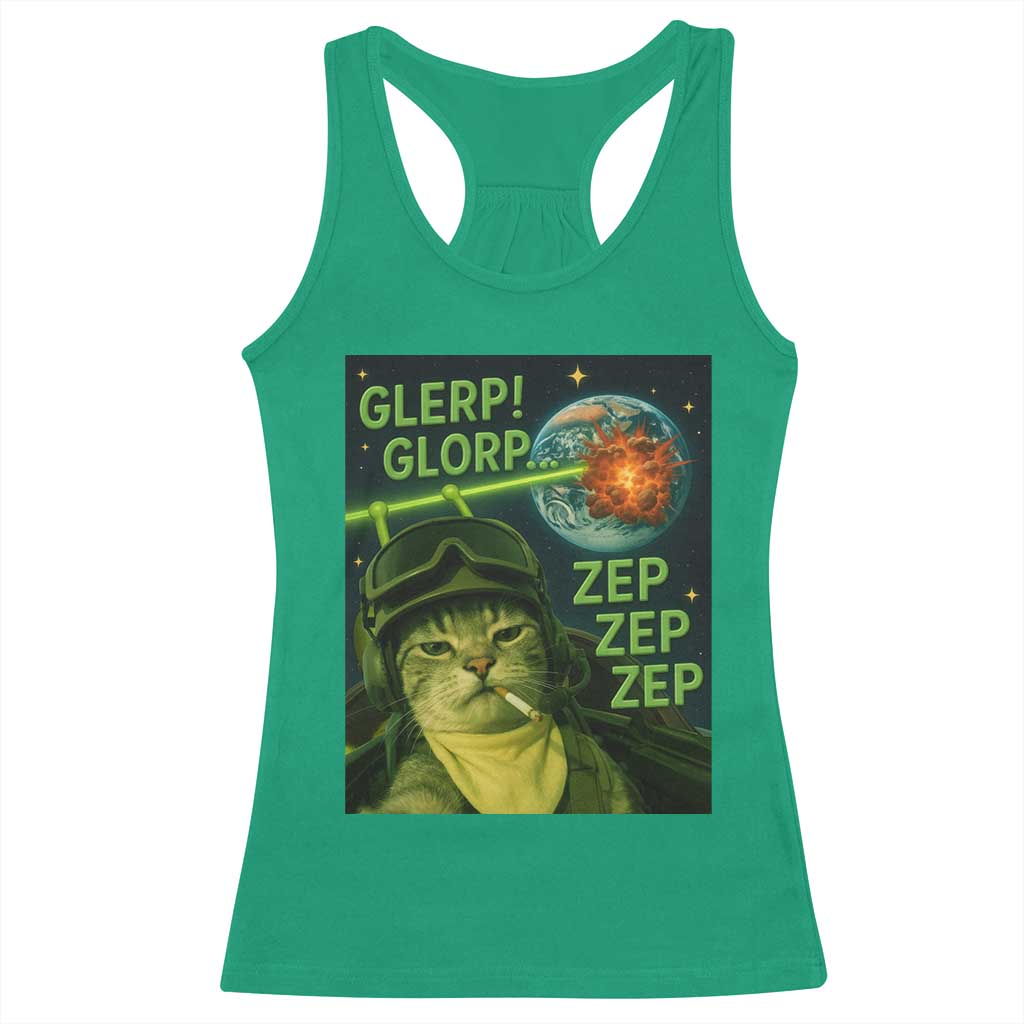 Funny UFO Alien Cat Selfie Racerback Tank Top Retro Space Sci-Fi Cat Pilot - Wonder Print Shop