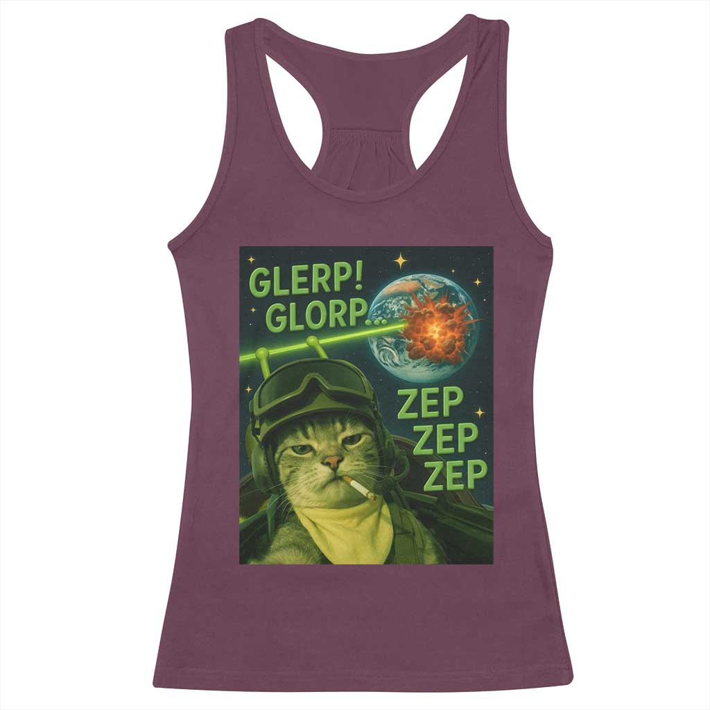 Funny UFO Alien Cat Selfie Racerback Tank Top Retro Space Sci-Fi Cat Pilot - Wonder Print Shop