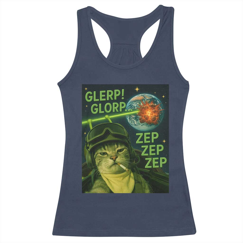 Funny UFO Alien Cat Selfie Racerback Tank Top Retro Space Sci-Fi Cat Pilot - Wonder Print Shop
