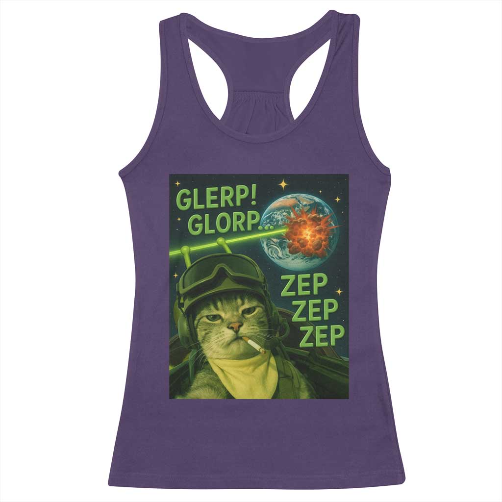 Funny UFO Alien Cat Selfie Racerback Tank Top Retro Space Sci-Fi Cat Pilot - Wonder Print Shop