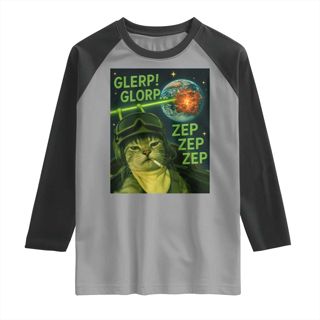 Funny UFO Alien Cat Selfie Raglan Shirt Retro Space Sci-Fi Cat Pilot - Wonder Print Shop