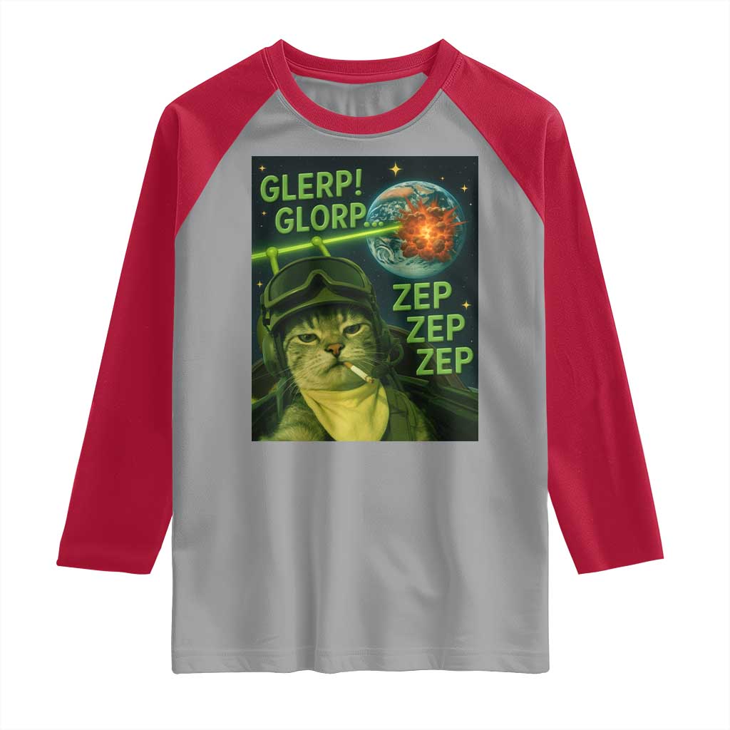 Funny UFO Alien Cat Selfie Raglan Shirt Retro Space Sci-Fi Cat Pilot - Wonder Print Shop