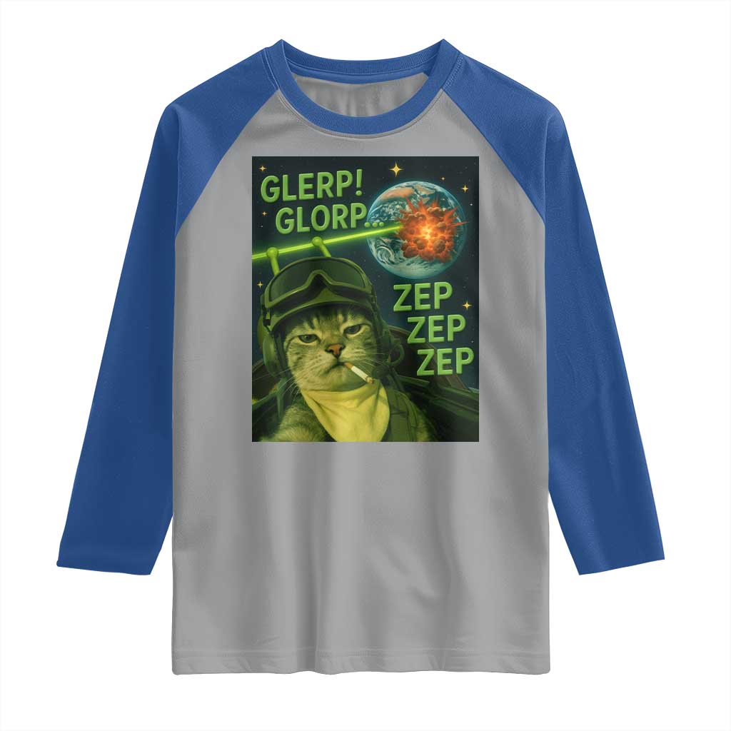Funny UFO Alien Cat Selfie Raglan Shirt Retro Space Sci-Fi Cat Pilot - Wonder Print Shop