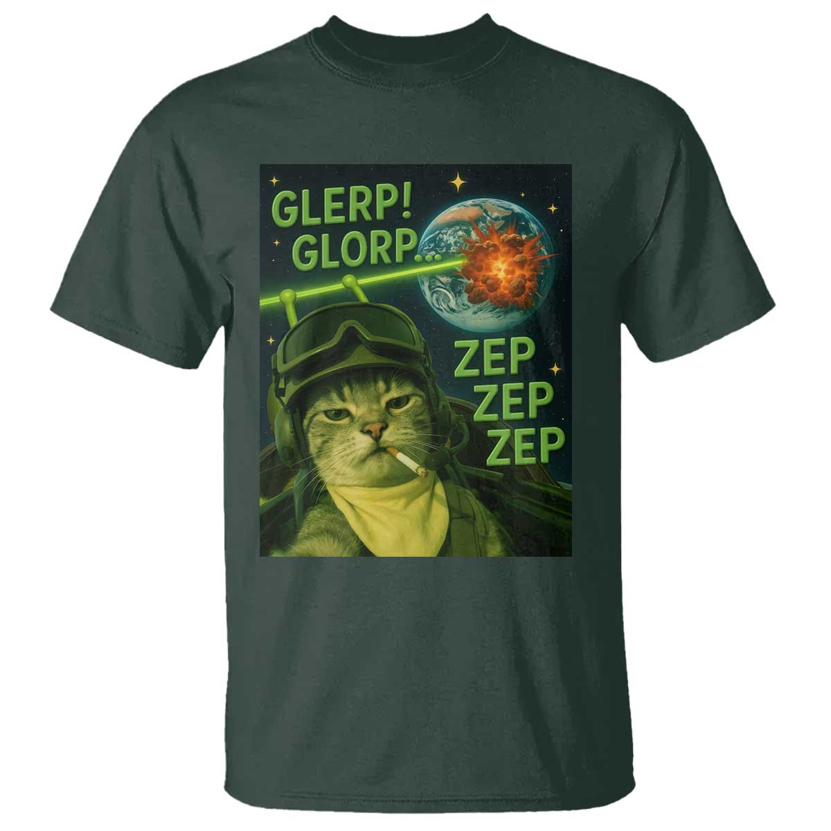 Funny UFO Alien Cat Selfie T Shirt Retro Space Sci-Fi Cat Pilot - Wonder Print Shop