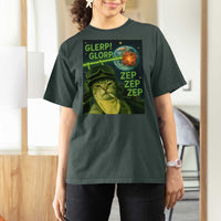 Funny UFO Alien Cat Selfie T Shirt For Women Retro Space Sci-Fi Cat Pilot - Wonder Print Shop