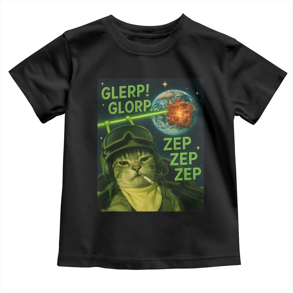 Funny UFO Alien Cat Selfie Toddler T Shirt Retro Space Sci-Fi Cat Pilot - Wonder Print Shop