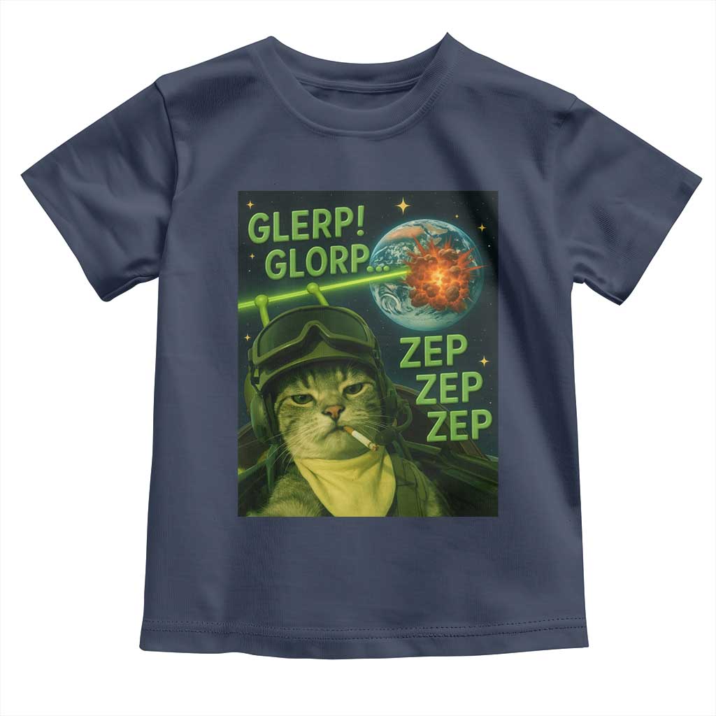 Funny UFO Alien Cat Selfie Toddler T Shirt Retro Space Sci-Fi Cat Pilot - Wonder Print Shop