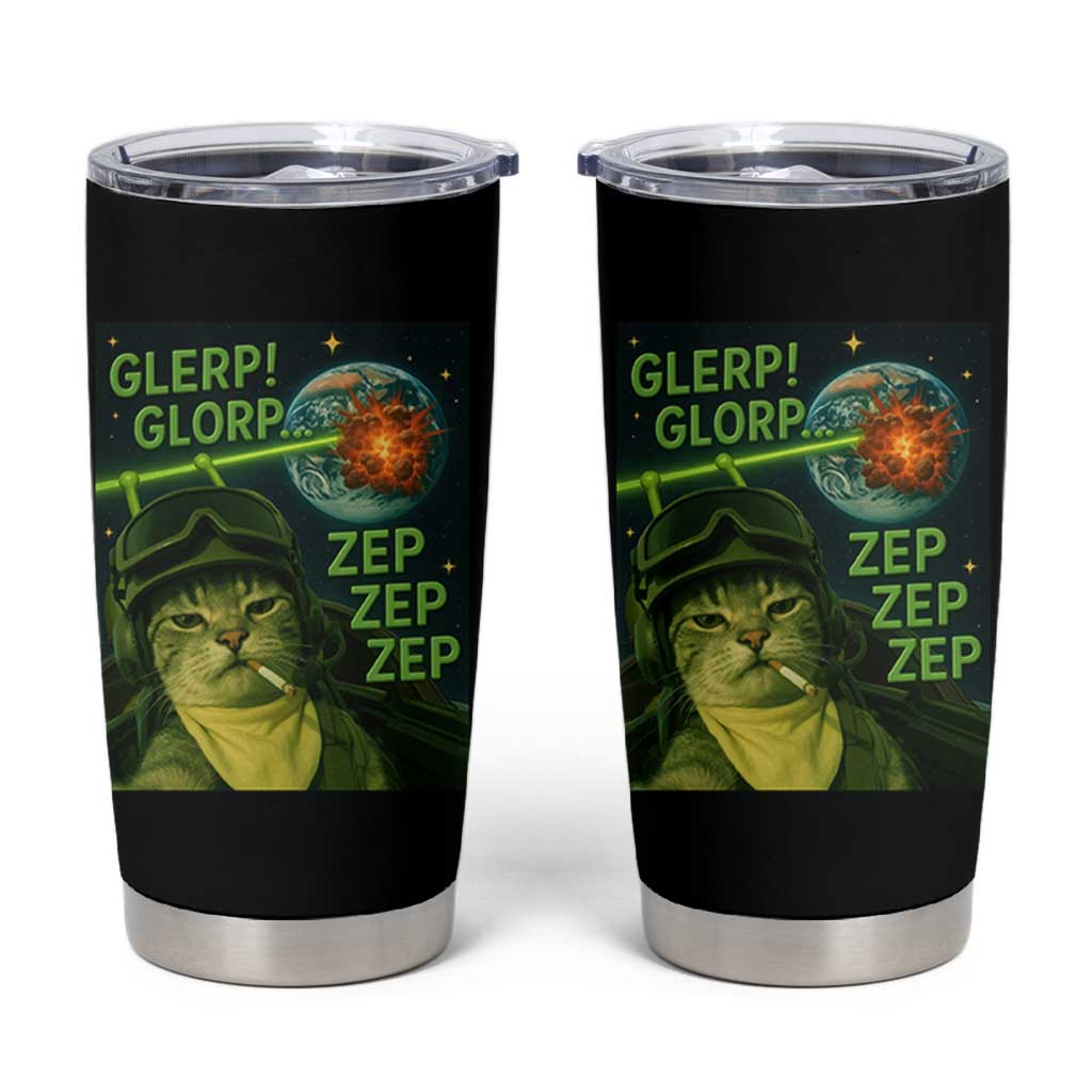 Funny UFO Alien Cat Selfie Tumbler Cup Retro Space Sci-Fi Cat Pilot - Wonder Print Shop