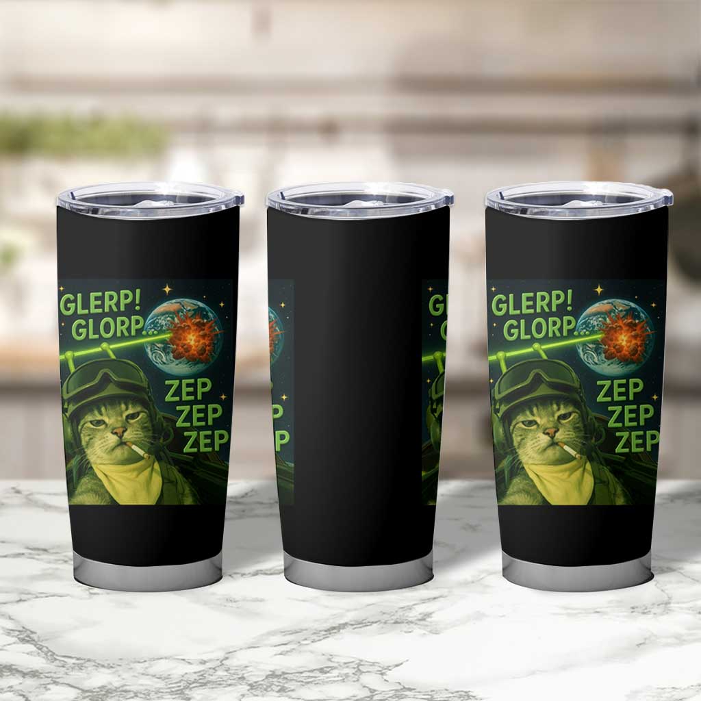 Funny UFO Alien Cat Selfie Tumbler Cup Retro Space Sci-Fi Cat Pilot - Wonder Print Shop