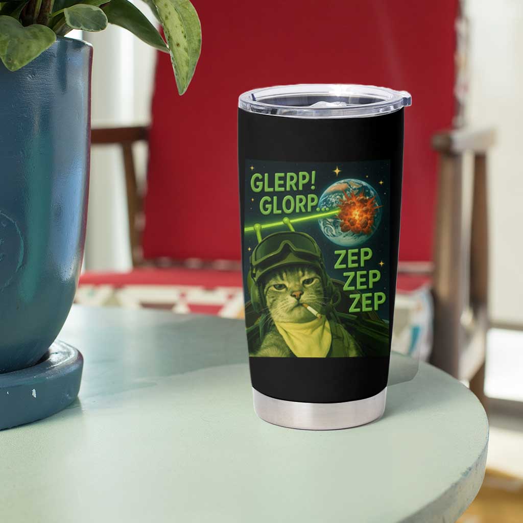 Funny UFO Alien Cat Selfie Tumbler Cup Retro Space Sci-Fi Cat Pilot - Wonder Print Shop