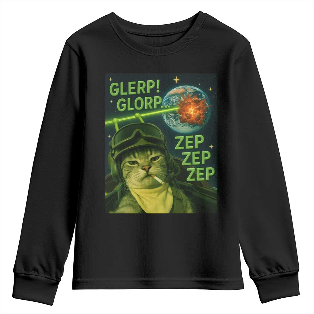 Funny UFO Alien Cat Selfie Youth Sweatshirt Retro Space Sci-Fi Cat Pilot - Wonder Print Shop